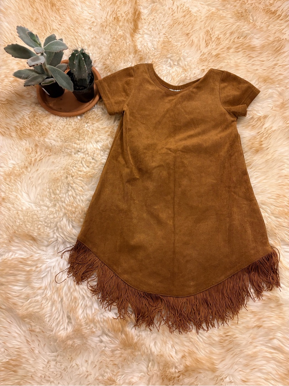 3T Kids Suede-Look Fringe Dress Brown Native American Cowgirl western Southwest